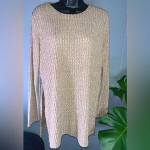 Khaki-colored long sleeve thin sweater, with split hem- size Large